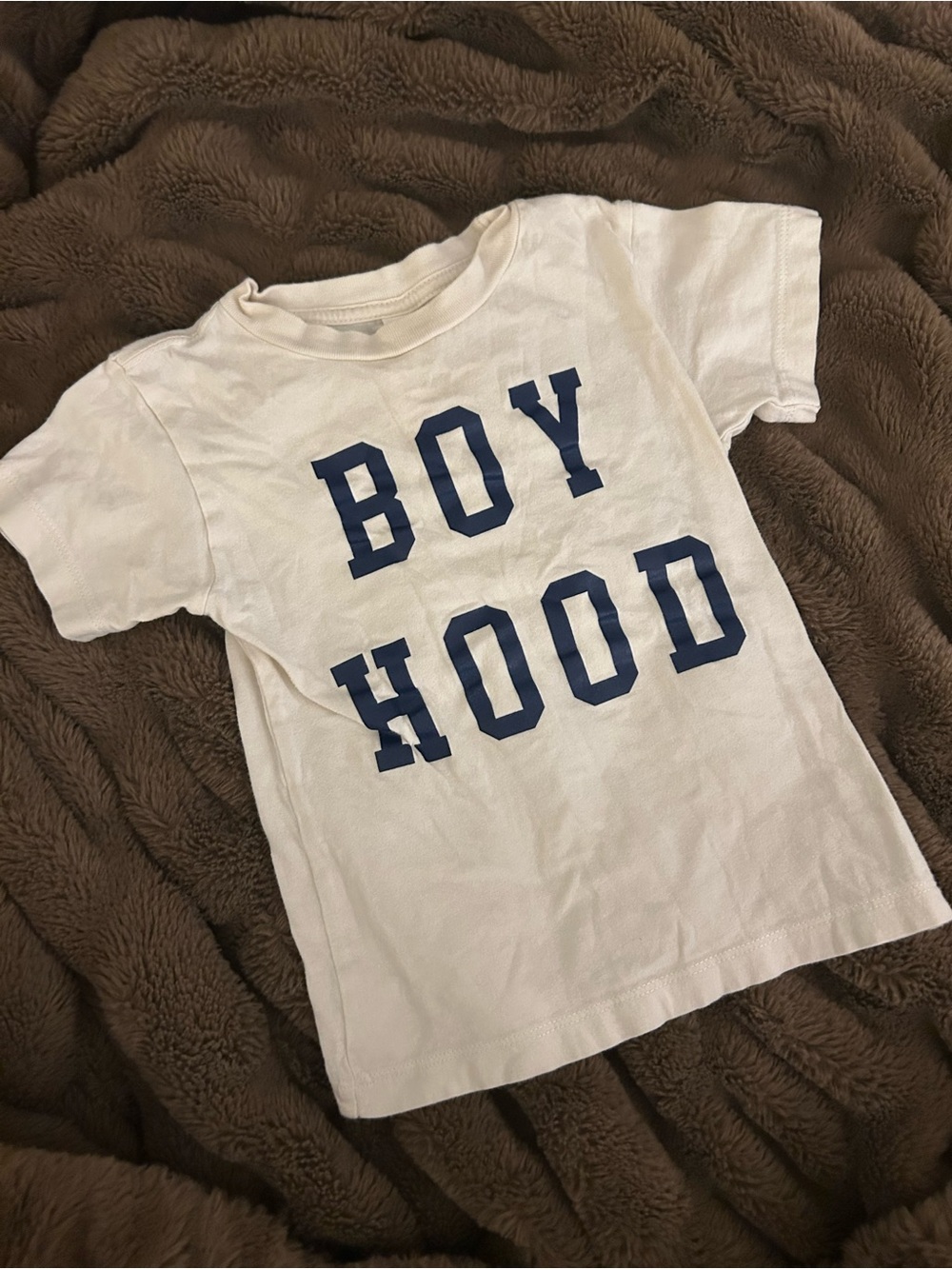 Bella Canvas White Kids T-Shirt with Blue 'BOY HOOD' Graphic